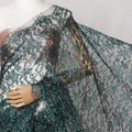 Forest Green, Black French 2tone Chantilly Lace Fabric with Stone Work, 5.5 Meters, 110 cm Width-EC-402-0021479