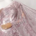 Dusty Pink Metallic French Chantilly Lace Fabric with Stone Work, 5.5 Meters, 110 cm Width-EC-402-0021537 Regal Fabrics