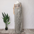 Silver Grey Metallic French Chantilly Lace Fabric with Stone Work, 5.5 Meters, 110 cm Width-EC-402-0021538