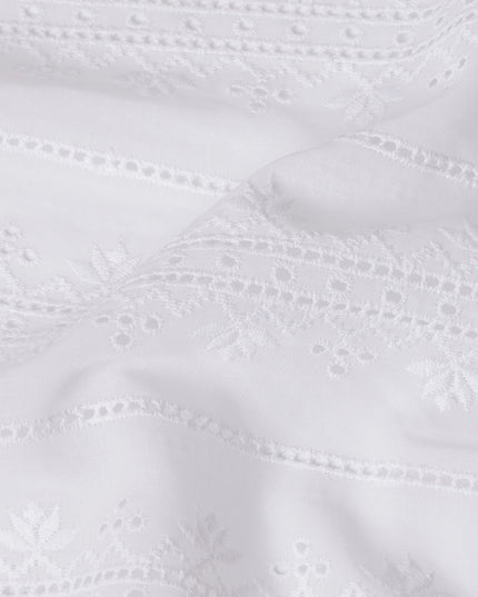 White Cotton Voile Embroidery Fabric with Floral Border Design – 110 cm Width-D21547