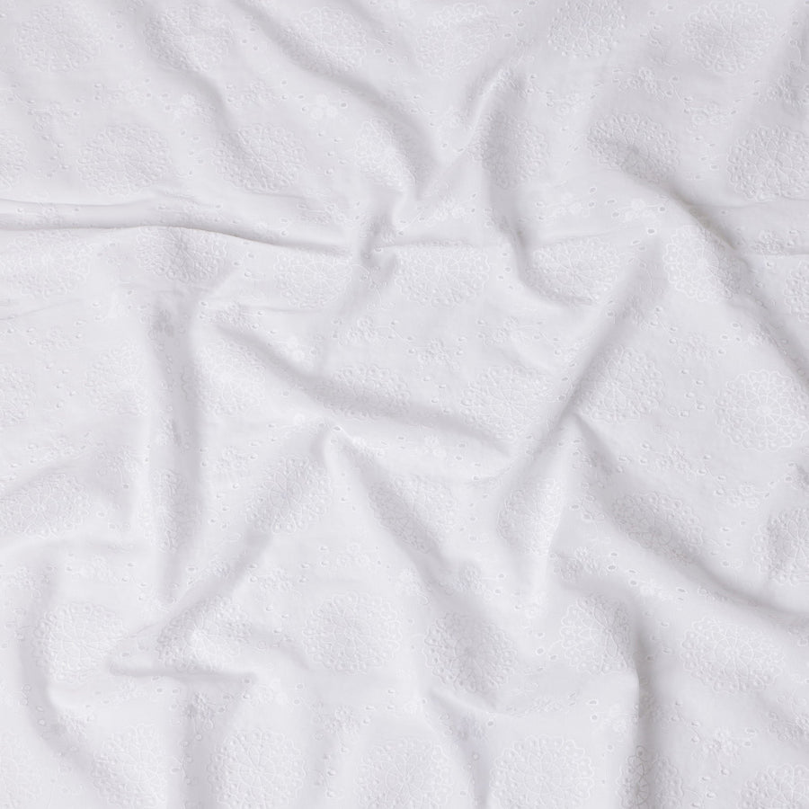 White Cotton Voile Embroidery Fabric with Intricate Floral Pattern – 110 cm Width-D21548