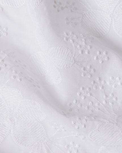 White Cotton Voile Embroidery Fabric with Delicate Floral Motif – 110 cm Width-D21549