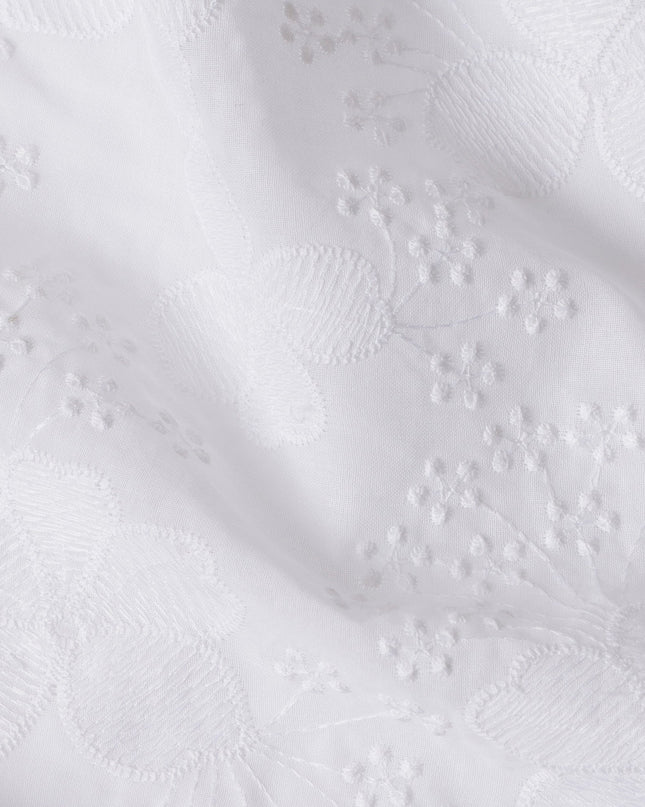 White Cotton Voile Embroidery Fabric with Delicate Floral Motif – 110 cm Width-D21549