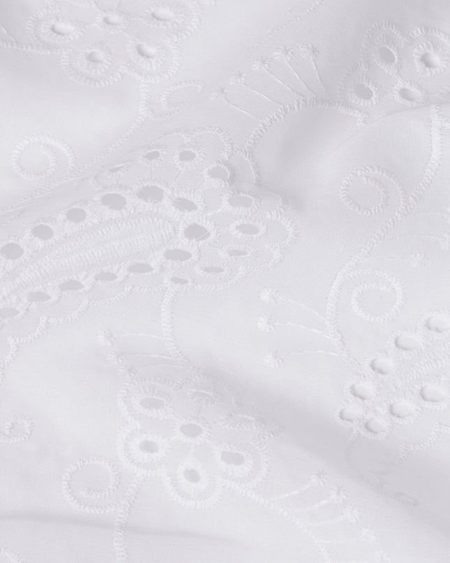 White Cotton Voile Embroidery Fabric with Paisley Design – 110 cm Width-D21550