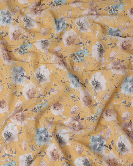 Yellow Cotton Lawn Fabric with Multicolor Floral Print – 110 cm Width-D21551