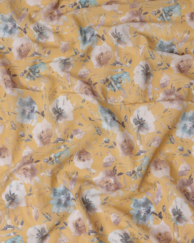 Yellow Cotton Lawn Fabric with Multicolor Floral Print – 110 cm Width-D21551