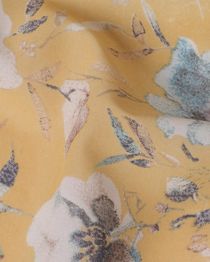 Yellow Cotton Lawn Fabric with Multicolor Floral Print – 110 cm Width-D21551