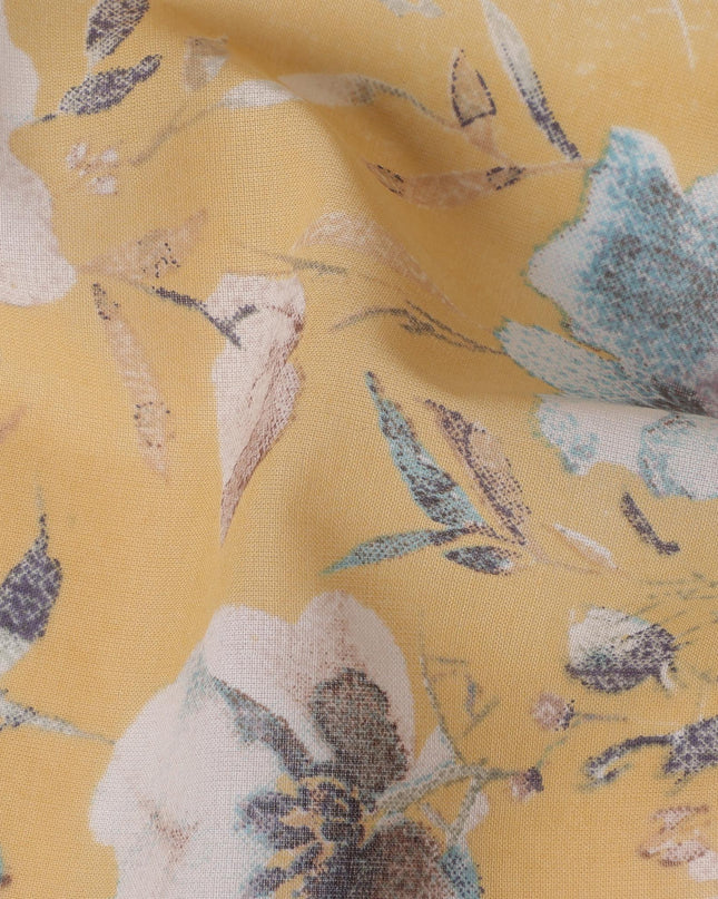 Yellow Cotton Lawn Fabric with Multicolor Floral Print – 110 cm Width-D21551