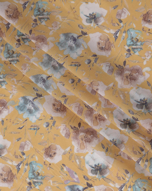 Yellow Cotton Lawn Fabric with Multicolor Floral Print – 110 cm Width-D21551