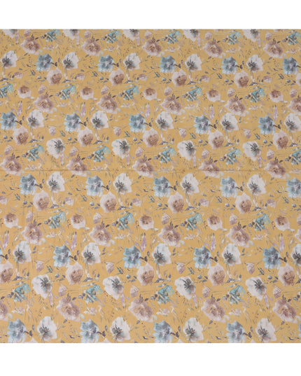 Yellow Cotton Lawn Fabric with Multicolor Floral Print – 110 cm Width-D21551