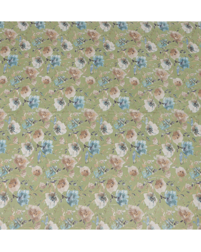 Green Cotton Lawn Fabric with Multicolor Floral Print – 110 cm Width-D21552