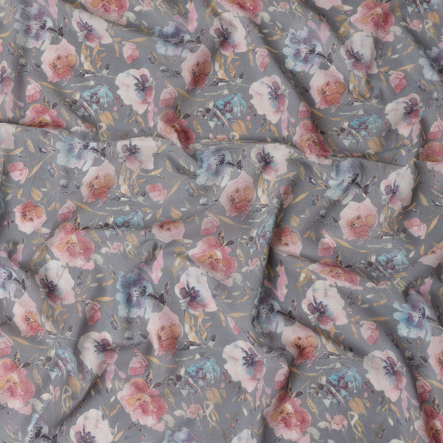 قماش قطني رمادي بطبعة زهور متعددة الألوان – عرض 110 سم – D21553