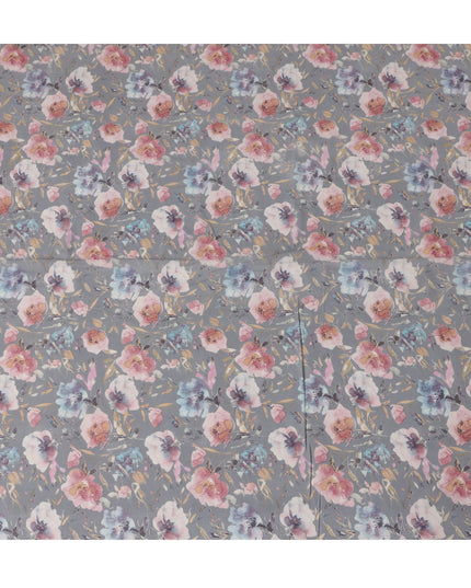 Grey Cotton Lawn Fabric with Multicolor Floral Print – 110 cm Width-D21553