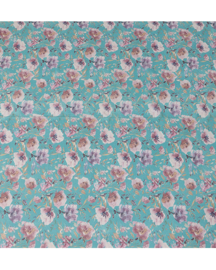 Turquoise Cotton Lawn Fabric with Multicolor Floral Print – 110 cm Width-D21554