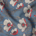 Blue Cotton Lawn Fabric with White and Red Floral Print – 110 cm Width-D21555