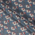 Blue Cotton Lawn Fabric with White and Red Floral Print – 110 cm Width-D21555