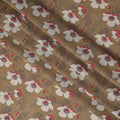 قماش قطني بني فاتح مع طبعة زهور باللونين الأبيض والأحمر – عرض 110 سم - D21556