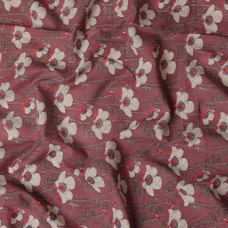 Light maroon Cotton Lawn Fabric with White and Red Floral Print – 110 cm Width-D21557