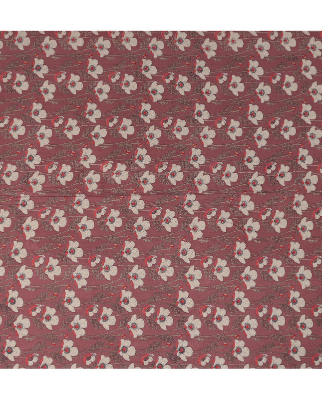 Light maroon Cotton Lawn Fabric with White and Red Floral Print – 110 cm Width-D21557