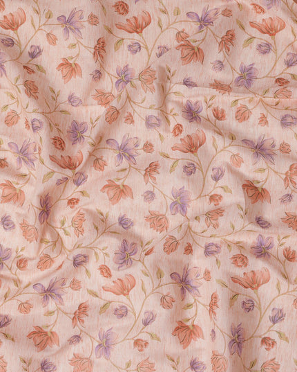 Peach Cotton Linen Fabric with Multicolor Floral Print – 110 cm Width-D21558