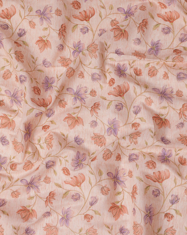 Peach Cotton Linen Fabric with Multicolor Floral Print – 110 cm Width-D21558