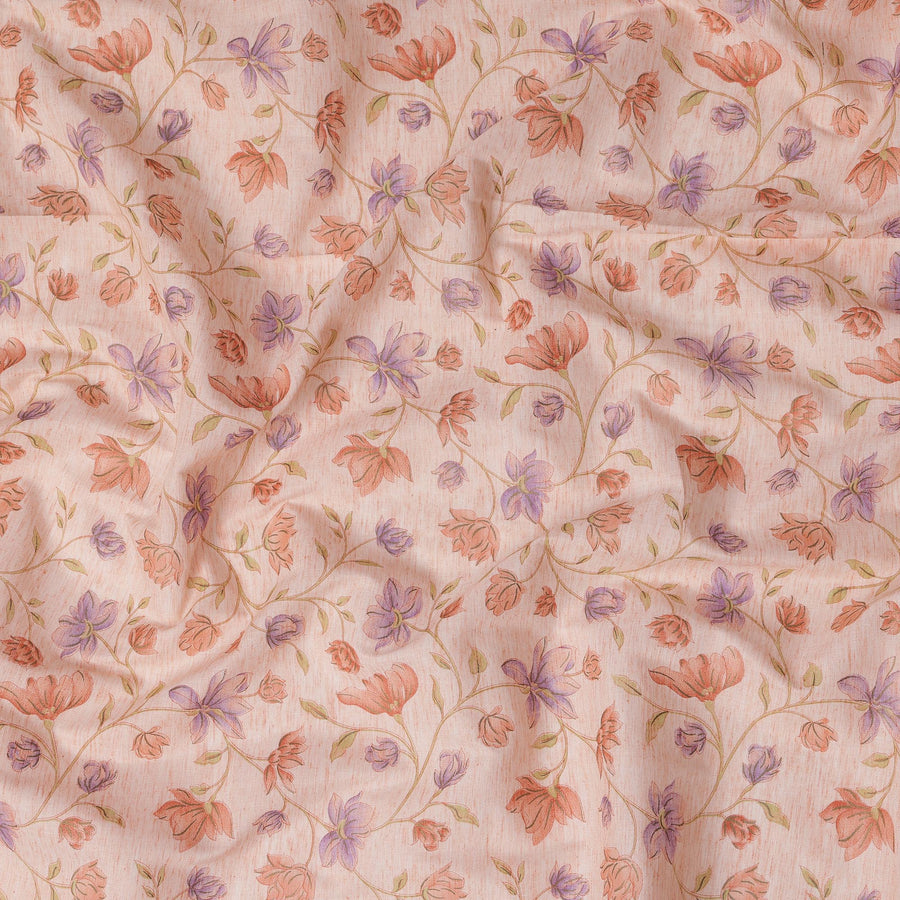 Peach Cotton Linen Fabric with Multicolor Floral Print – 110 cm Width-D21558