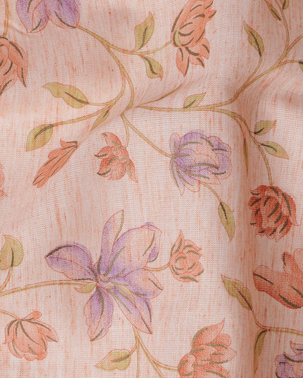 Peach Cotton Linen Fabric with Multicolor Floral Print – 110 cm Width-D21558