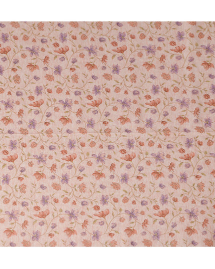 Peach Cotton Linen Fabric with Multicolor Floral Print – 110 cm Width-D21558