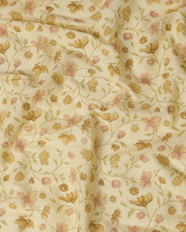 Yellow Cotton Linen Fabric with Multicolor Floral Print – 110 cm Width-D21559