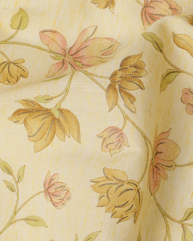 Yellow Cotton Linen Fabric with Multicolor Floral Print – 110 cm Width-D21559