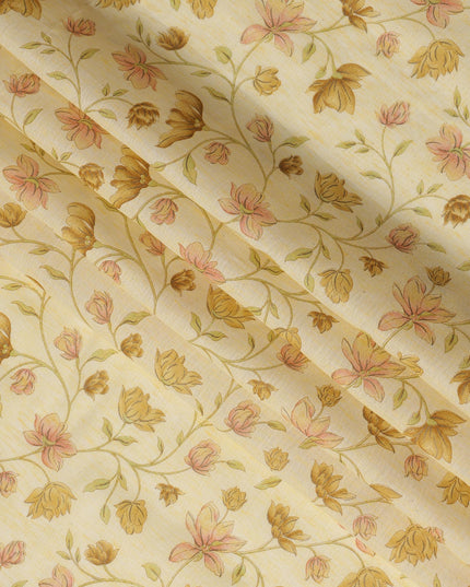 Yellow Cotton Linen Fabric with Multicolor Floral Print – 110 cm Width-D21559