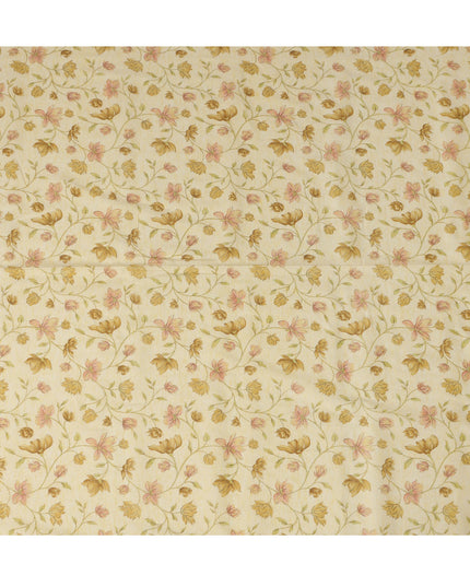 Yellow Cotton Linen Fabric with Multicolor Floral Print – 110 cm Width-D21559