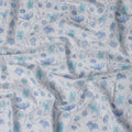 Light Blue Cotton Linen Fabric with Blue Floral Print – 110 cm Width-D21560