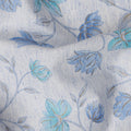 Light Blue Cotton Linen Fabric with Blue Floral Print – 110 cm Width-D21560