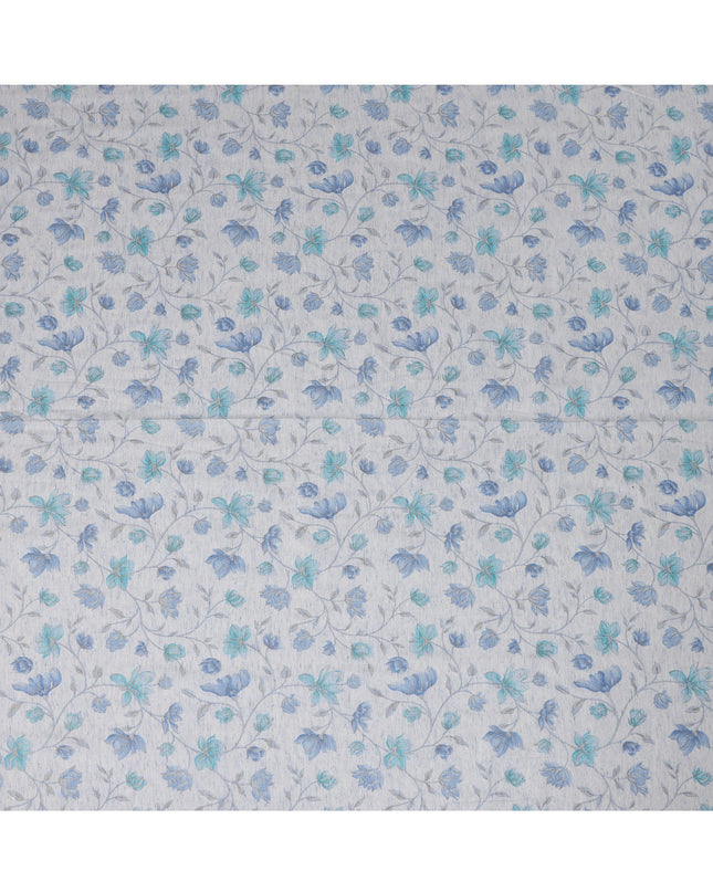 Light Blue Cotton Linen Fabric with Blue Floral Print – 110 cm Width-D21560