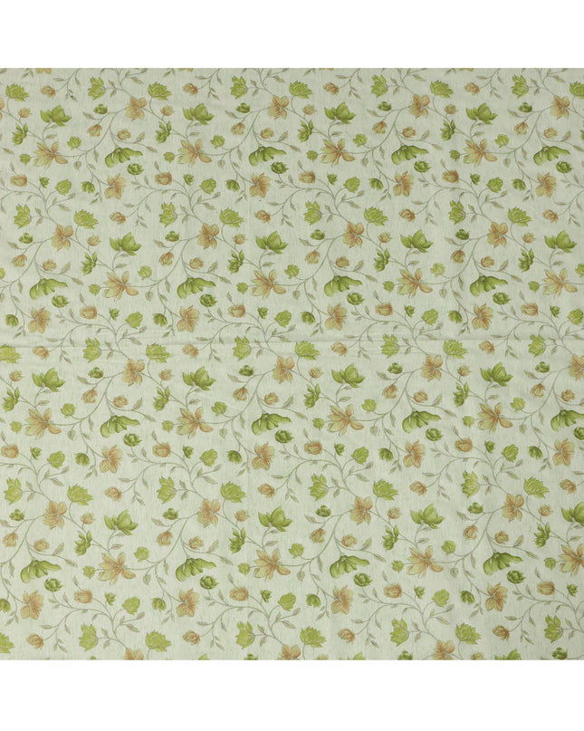 Light Green Cotton Linen Fabric with Green Floral Print – 110 cm Width-D21561