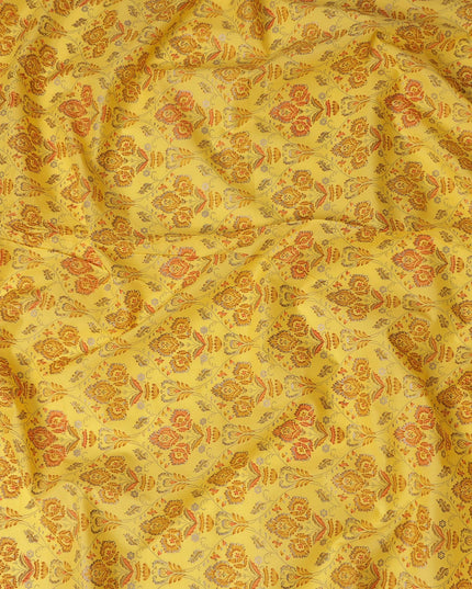 Yellow Floral Cotton Lawn Fabric with Intricate Traditional Motifs – 110 Cms Wide-D21562