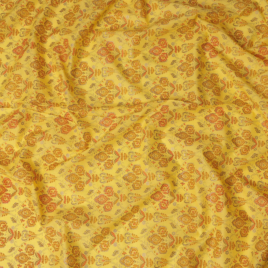 Yellow Floral Cotton Lawn Fabric with Intricate Traditional Motifs – 110 Cms Wide-D21562