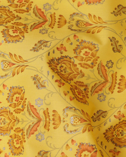 Yellow Floral Cotton Lawn Fabric with Intricate Traditional Motifs – 110 Cms Wide-D21562