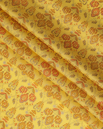 Yellow Floral Cotton Lawn Fabric with Intricate Traditional Motifs – 110 Cms Wide-D21562