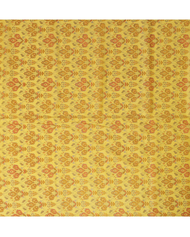 Yellow Floral Cotton Lawn Fabric with Intricate Traditional Motifs – 110 Cms Wide-D21562