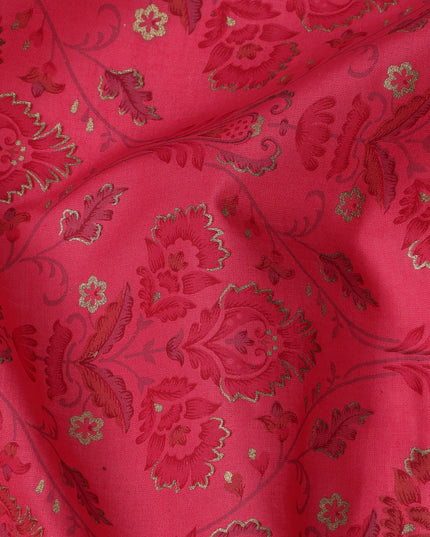 Red Floral Cotton Lawn Fabric with Traditional Indian Motifs – 110 Cms Wide-D21563