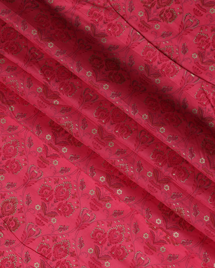 Red Floral Cotton Lawn Fabric with Traditional Indian Motifs – 110 Cms Wide-D21563