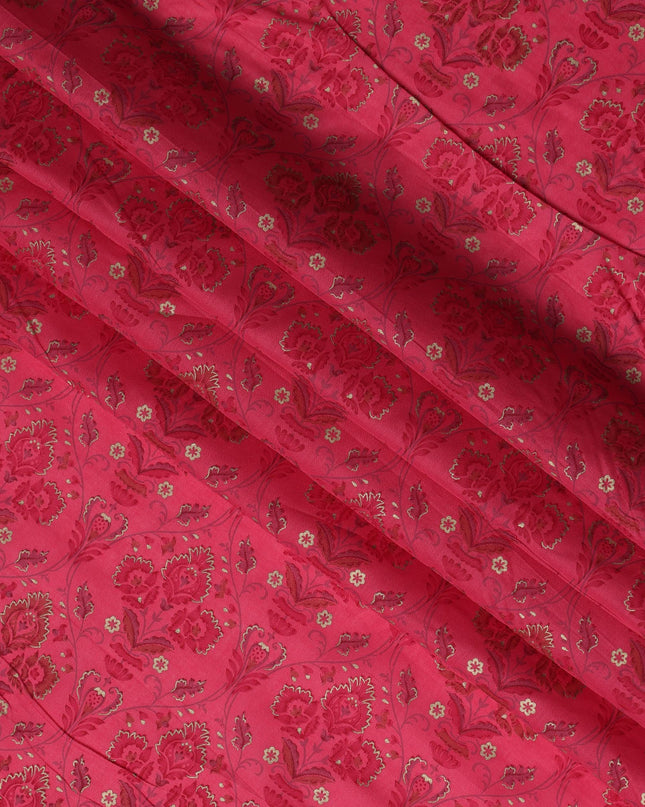 Red Floral Cotton Lawn Fabric with Traditional Indian Motifs – 110 Cms Wide-D21563