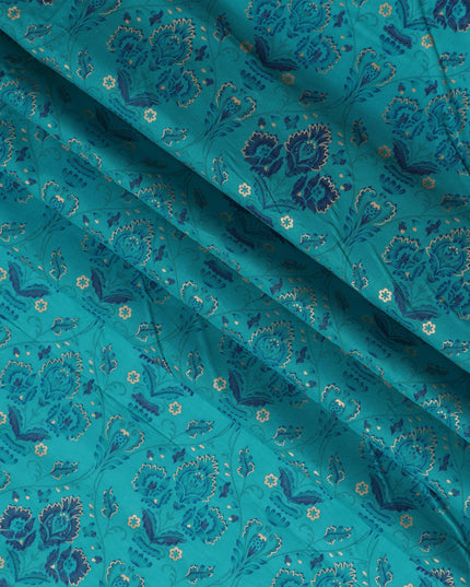 Turquoise Floral Cotton Lawn Fabric with Indian Traditional Patterns – 110 Cms Wide-D21564