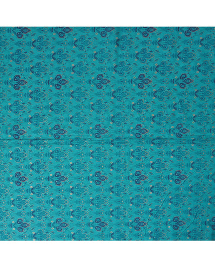 Turquoise Floral Cotton Lawn Fabric with Indian Traditional Patterns – 110 Cms Wide-D21564