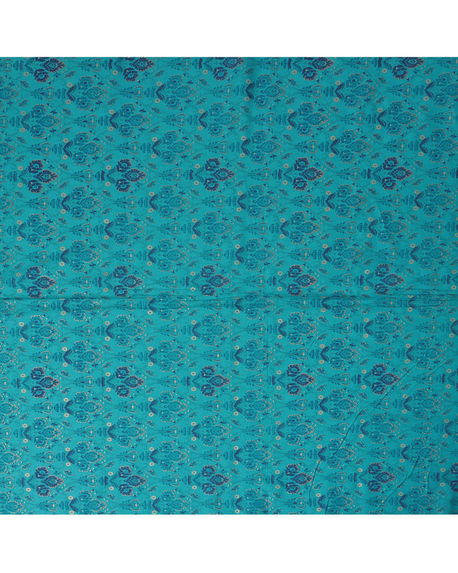 Turquoise Floral Cotton Lawn Fabric with Indian Traditional Patterns – 110 Cms Wide-D21564