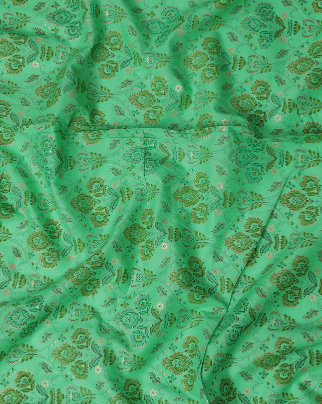 Green Cotton Lawn Fabric with Elegant Floral Motifs – 110 Cms Wide-D21565