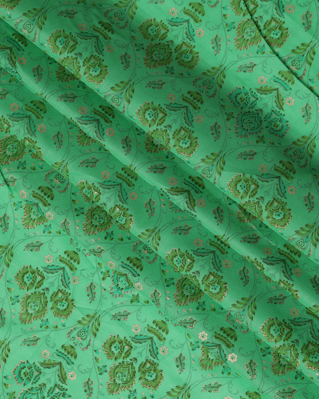 Green Cotton Lawn Fabric with Elegant Floral Motifs – 110 Cms Wide-D21565