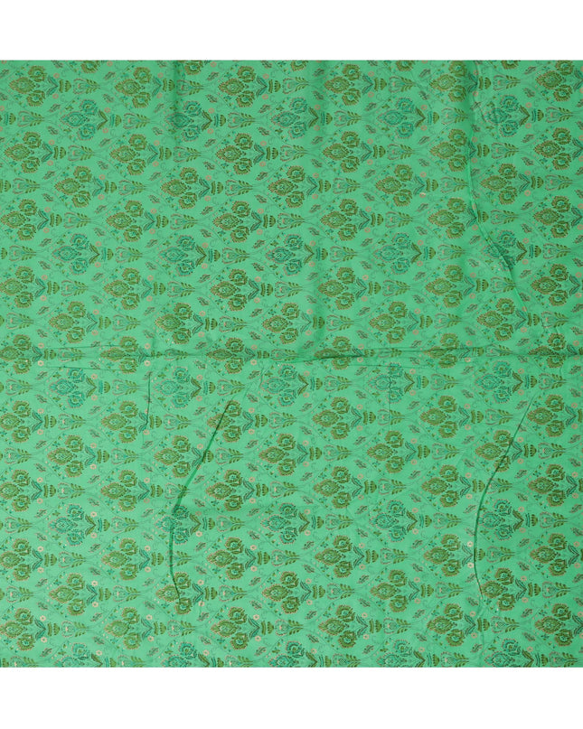 Green Cotton Lawn Fabric with Elegant Floral Motifs – 110 Cms Wide-D21565